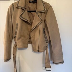 Zara Tan Women's Faux Suede Moto Jacket